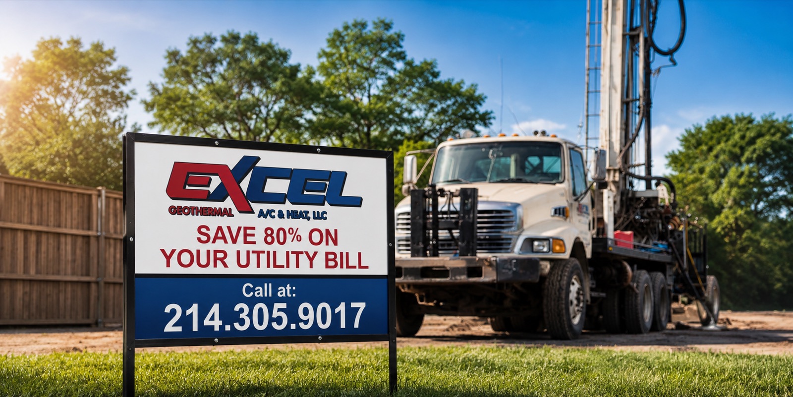 Excel Geothermal drilling rig set up on a Dallas-area residential lot