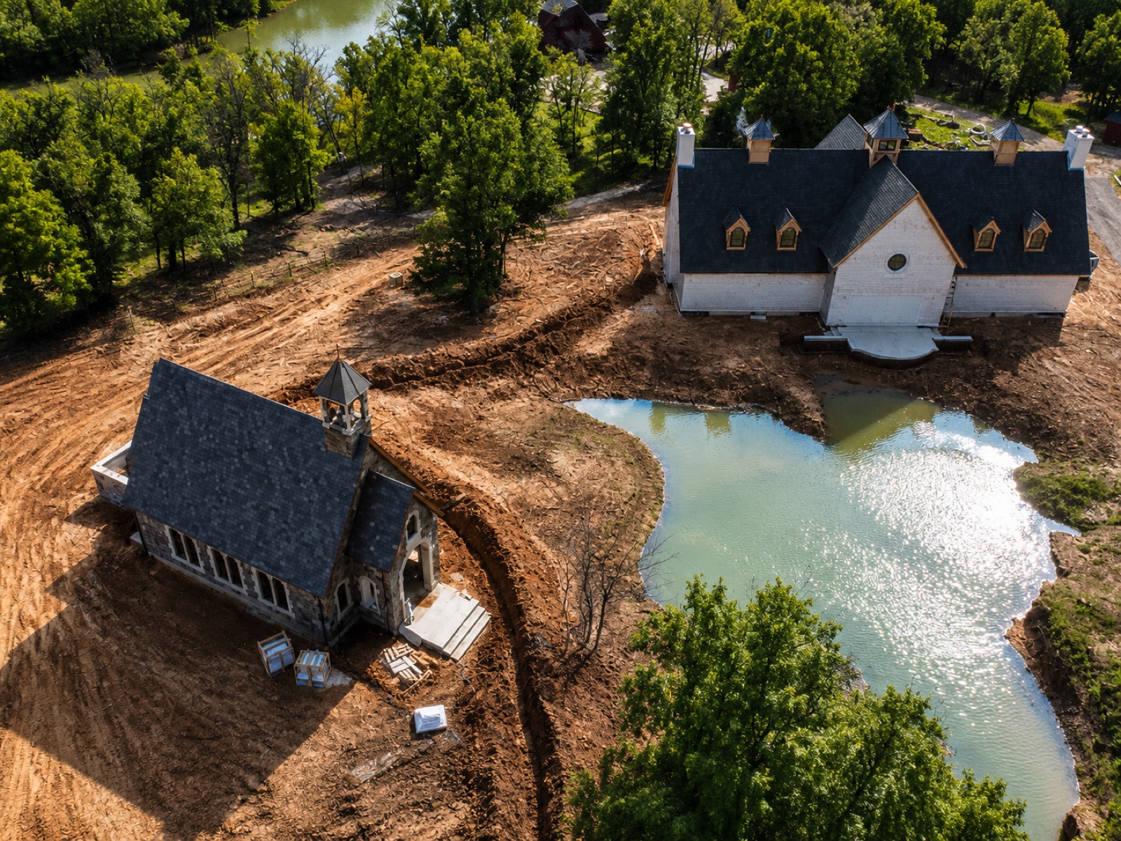 Horizontal geothermal loop trenches excavated on a large North Texas property